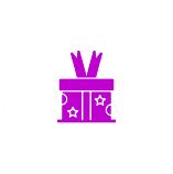 Purple gift box with ribbon and stars