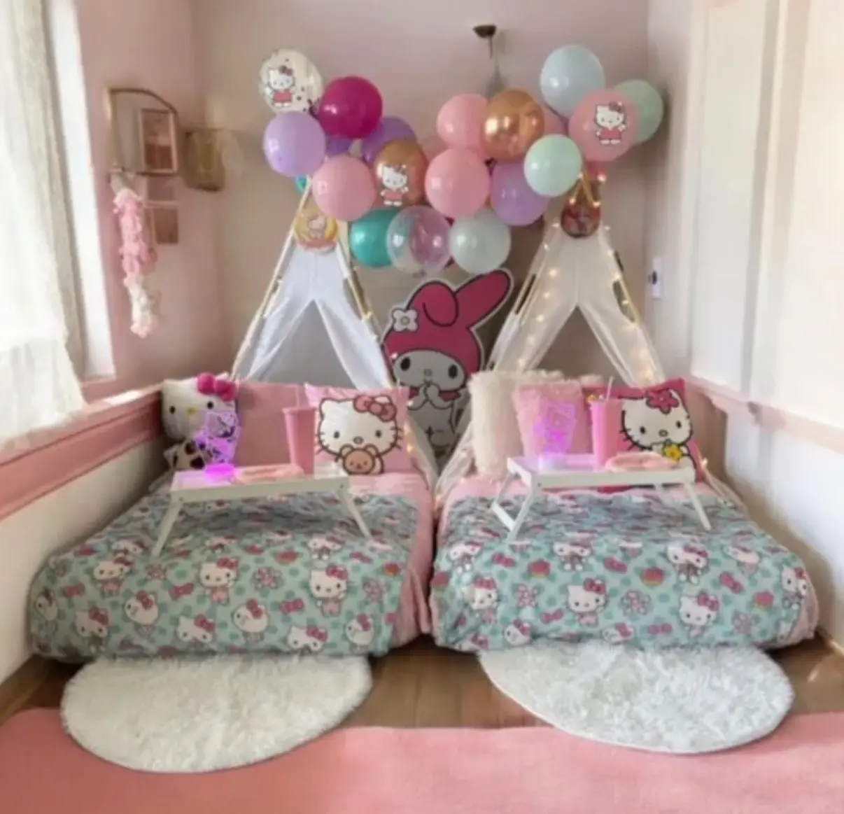Kids' Hello Kitty pastel twin teepee beds