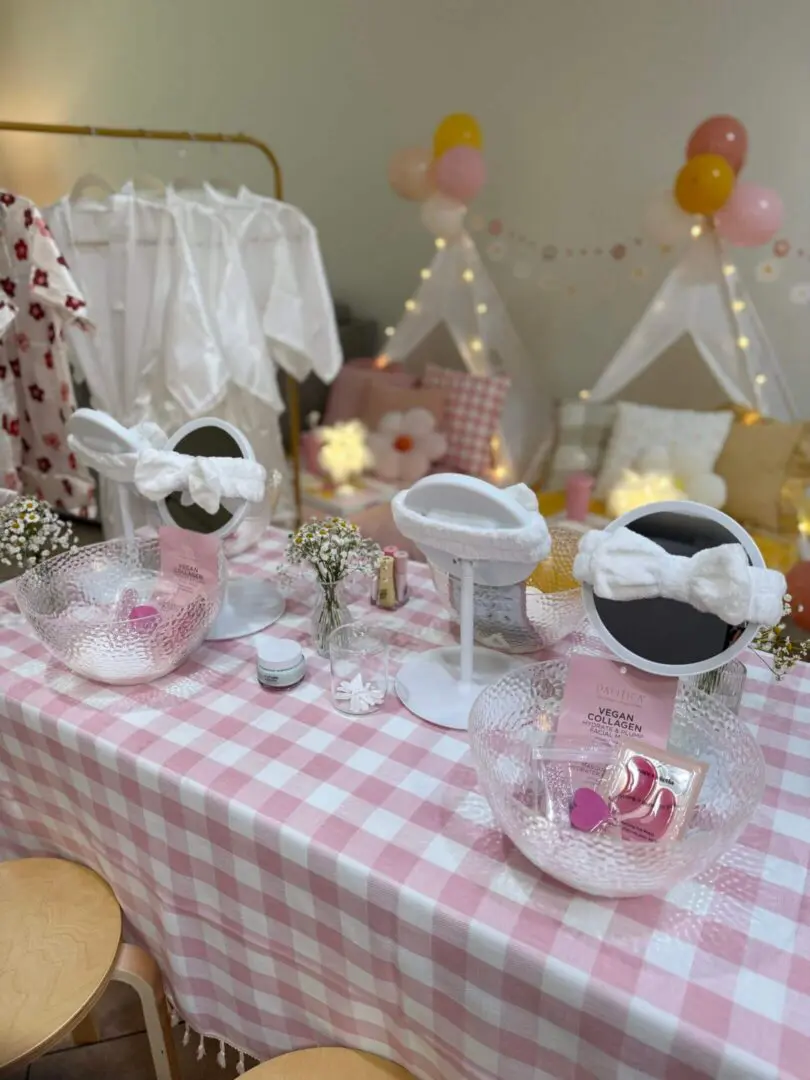 Kids spa party table with headbands