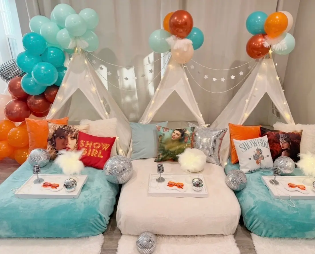 Party teepees with cushions and disco balls