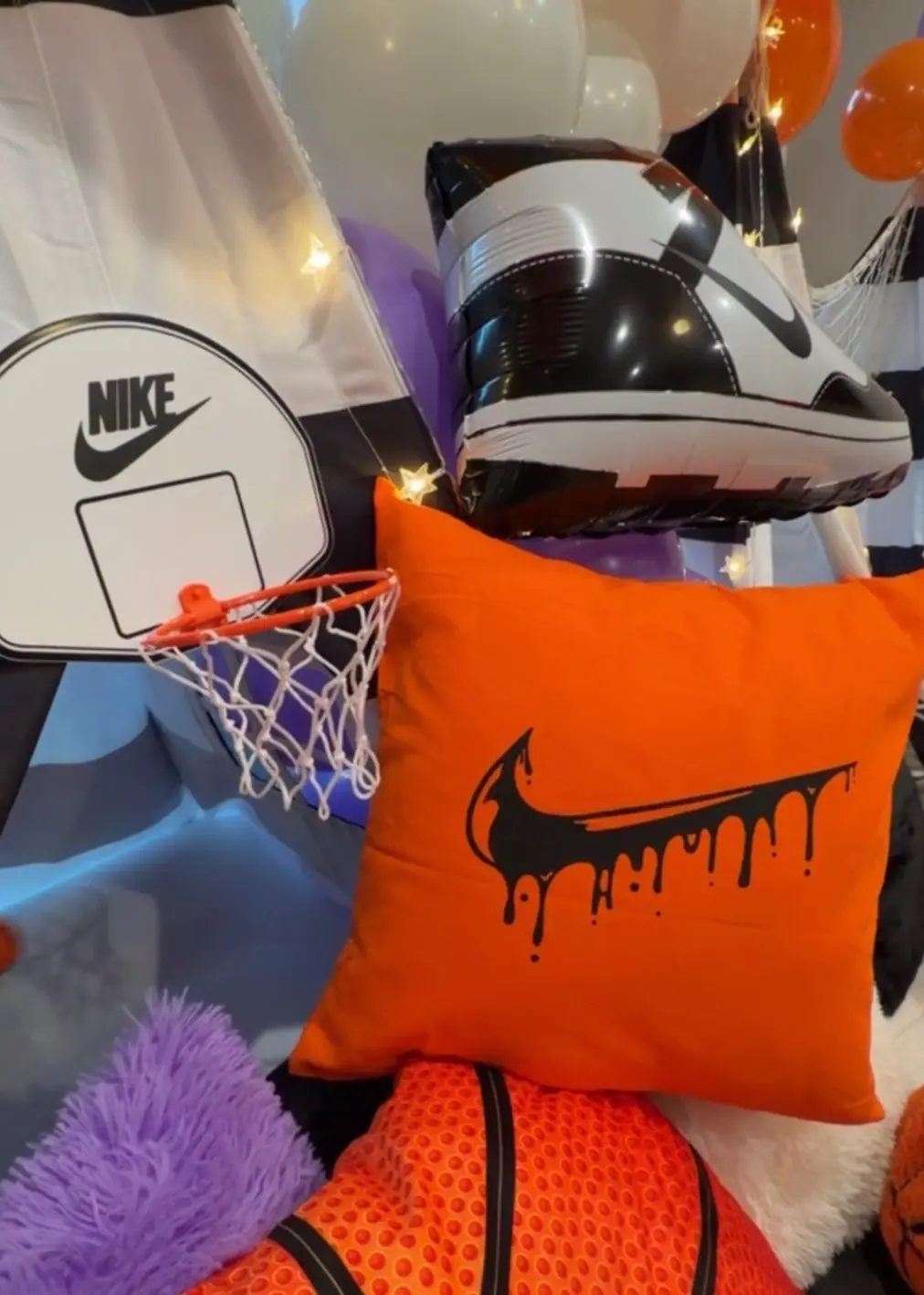 Nike themed basketball decor with sneaker balloon