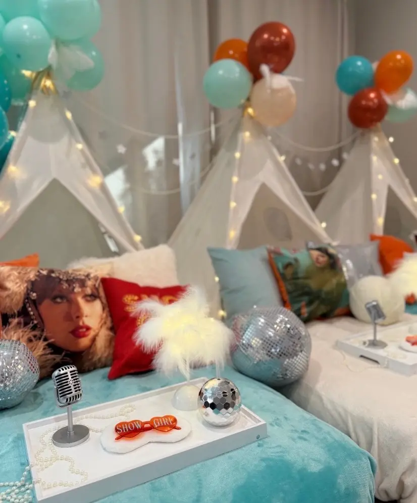 Glam sleepover teepees with disco balls