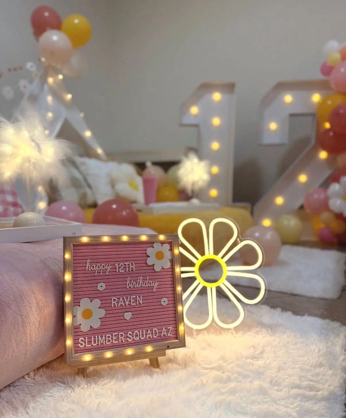 12th birthday slumber party decorations with lights