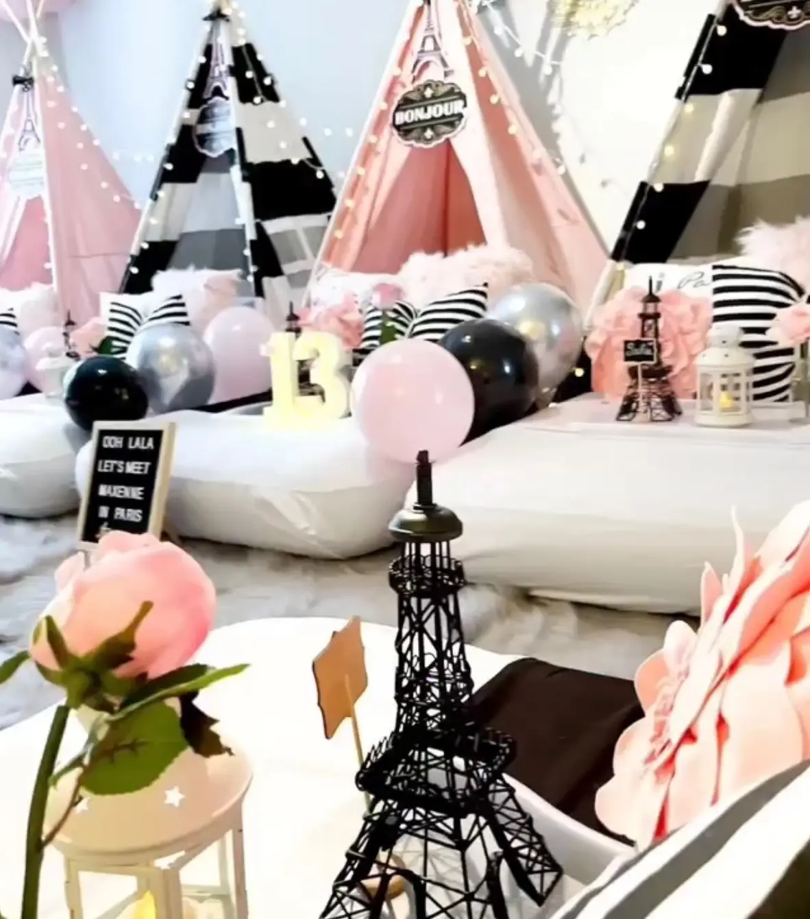Paris-themed kids' teepee slumber party