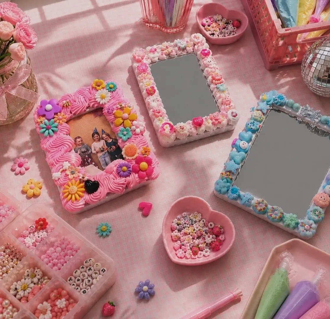 Pastel DIY decorated mirrors and craft beads