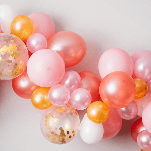 Pink and gold confetti balloon garland